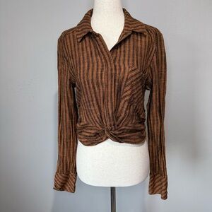 Free People Rust and Black Striped Button Down Shirt